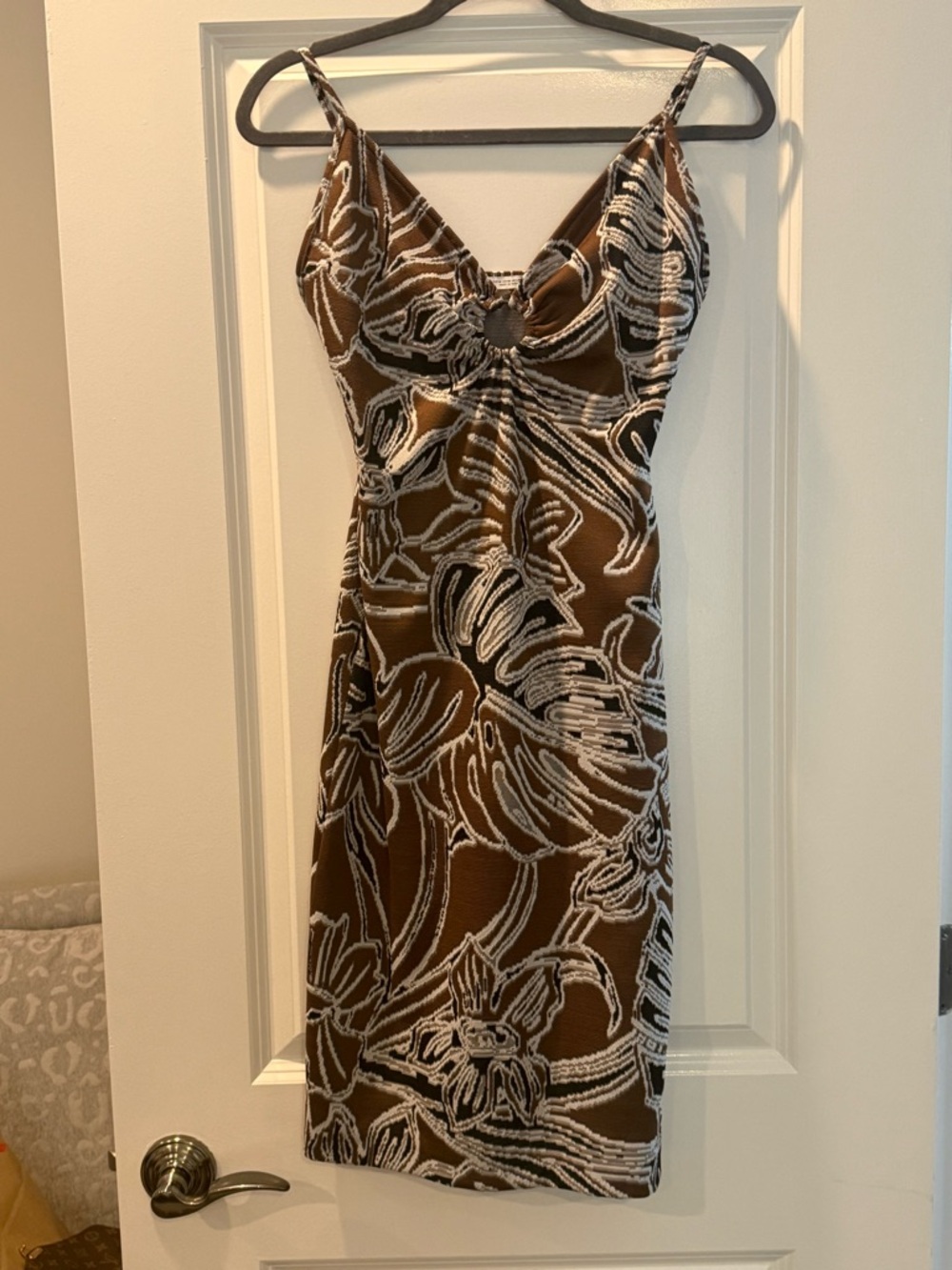 Zara Brown and White Floral Midi Slip Dress